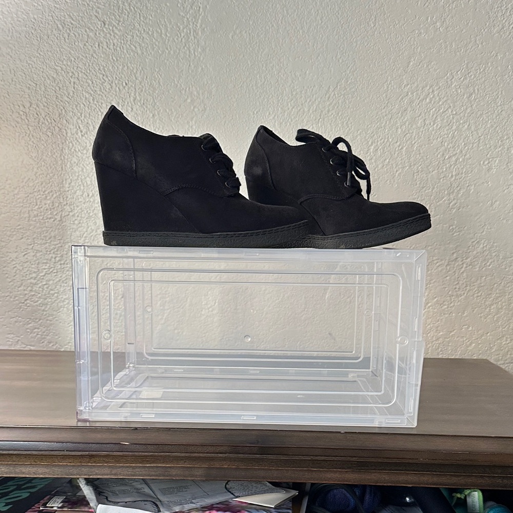Xappeal Black Lace-Up Wedge Shoes